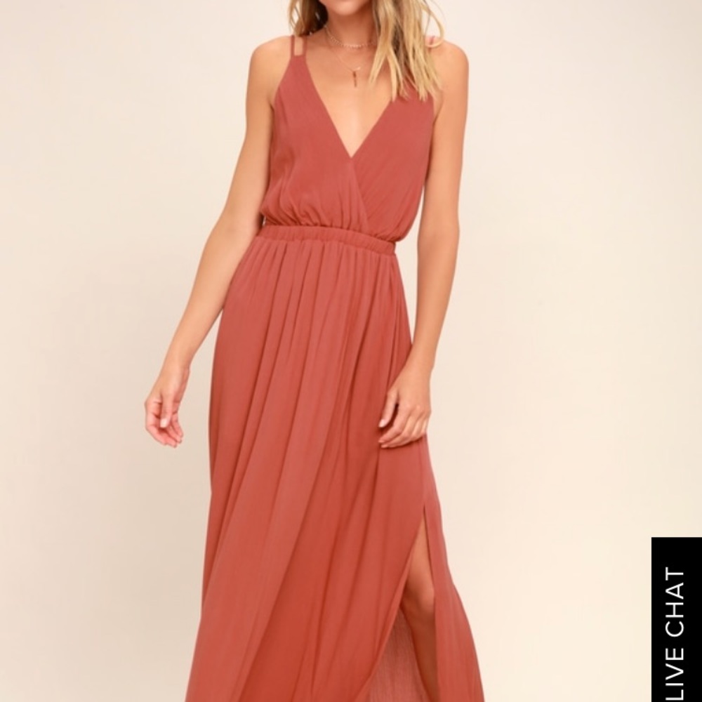 NWT Lulu’s Dusty Rose Lost in Paradise Maxi Dress